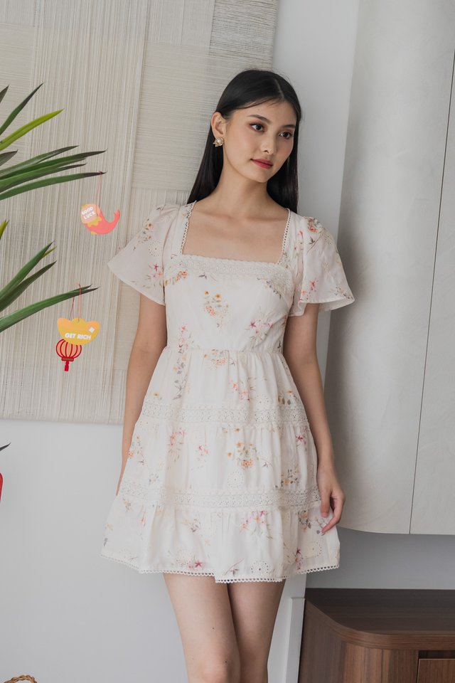 Petals Floral Eyelet Crochet Dress In Cream