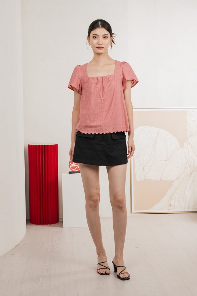 Genova Embroidery Eyelet Gathered Top In Rose