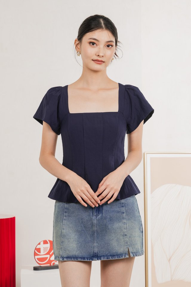 Tessie Tencel Panelled Top In Navy