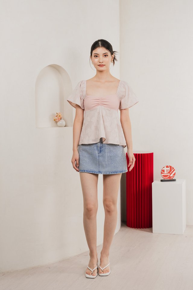 Blush Mixed Fabric Textured Top In Pink