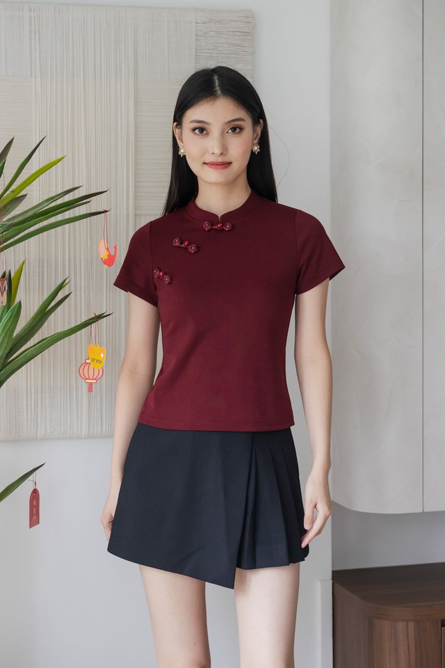 Xin Cheongsam Cotton Top In Wine