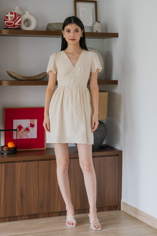 Missy Eyelet Empire Dress In Cream