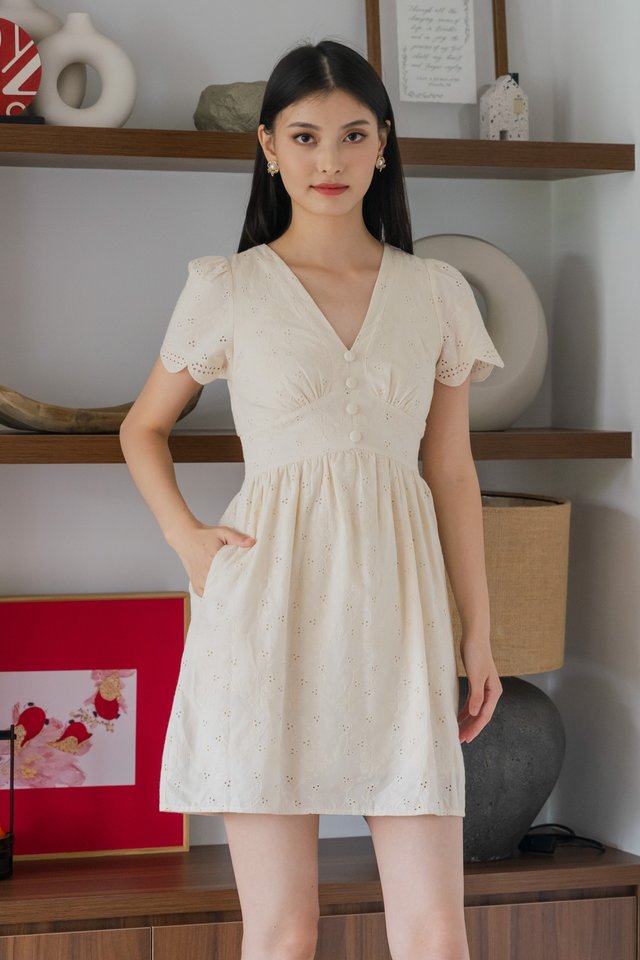 Missy Eyelet Empire Dress In Cream