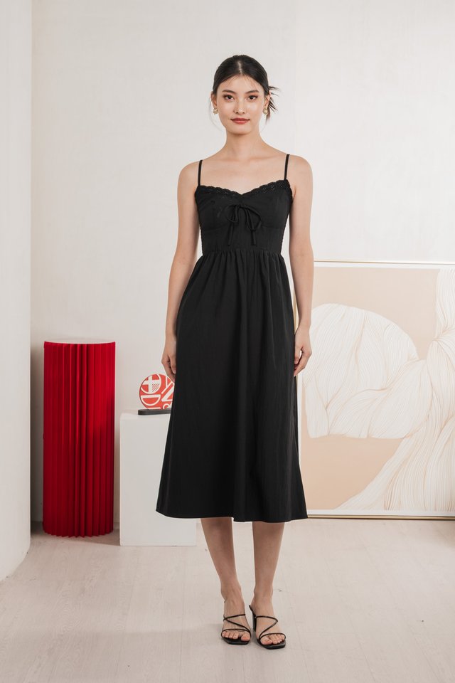 Arancia Lace Ribbon Camisole Midi Dress In Black