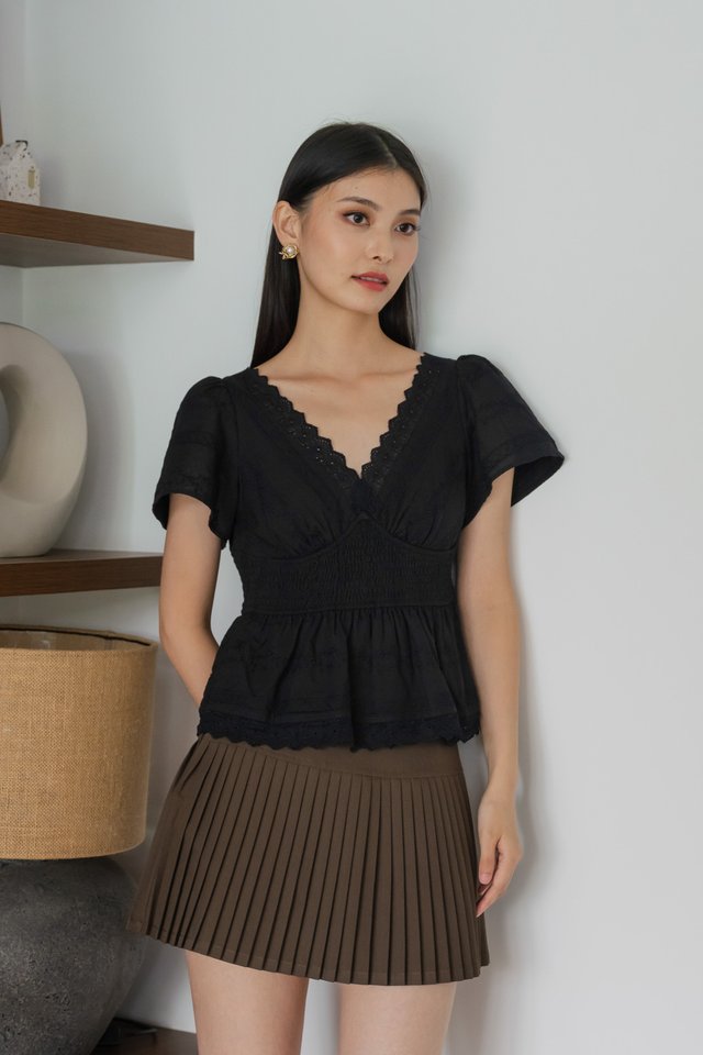 Melvita Lace Smocked Waist Top In Black