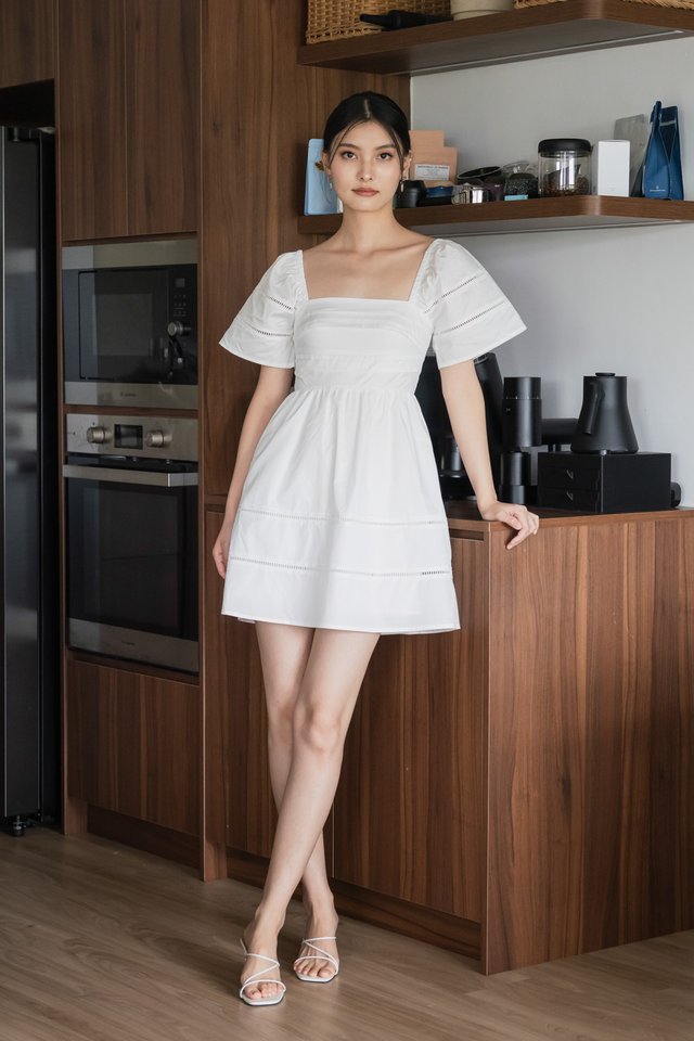 Timeless Pintuck Crochet Dress In White