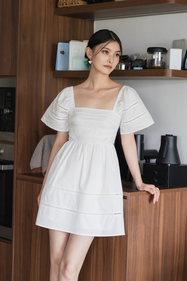 Timeless Pintuck Crochet Dress In White