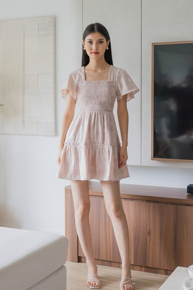 Blush Textured Smocked Dress In Misty Rose
