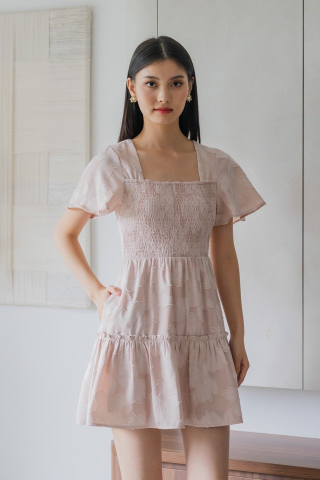 Blush Textured Smocked Dress In Misty Rose