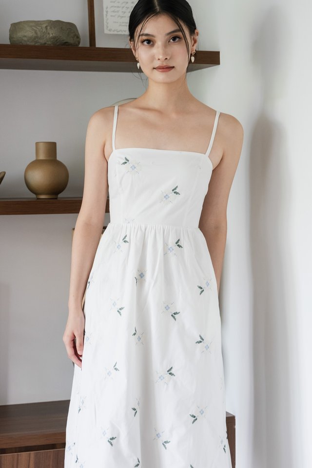 Breeze Embroidery Camisole Midi Dress In White