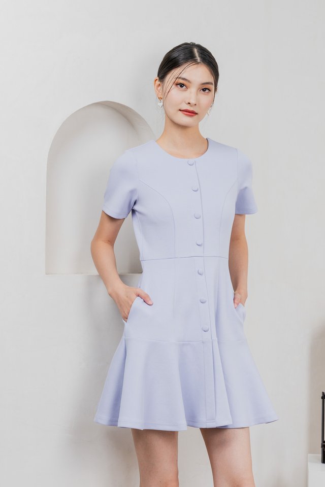 Kait Cotton Buttons Dress In Blue