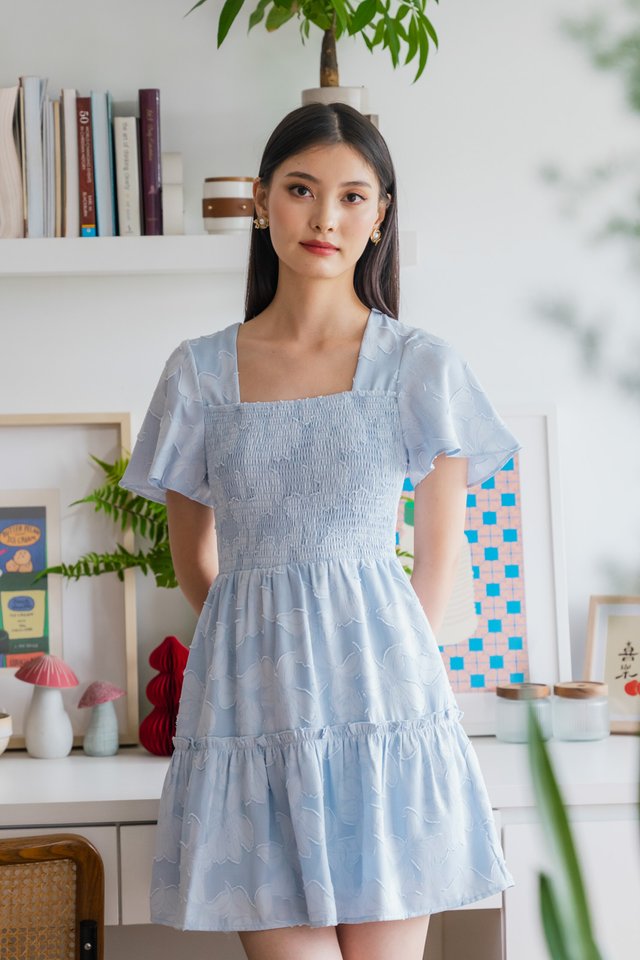 Blush Textured Smocked Dress In Ice Blue