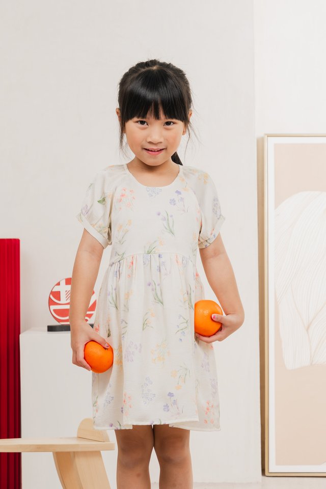 Villa Watercolour Kids Dress In Cream