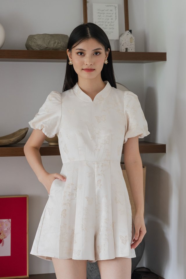 Xuan Jacquard Mandarin Romper In Champagne