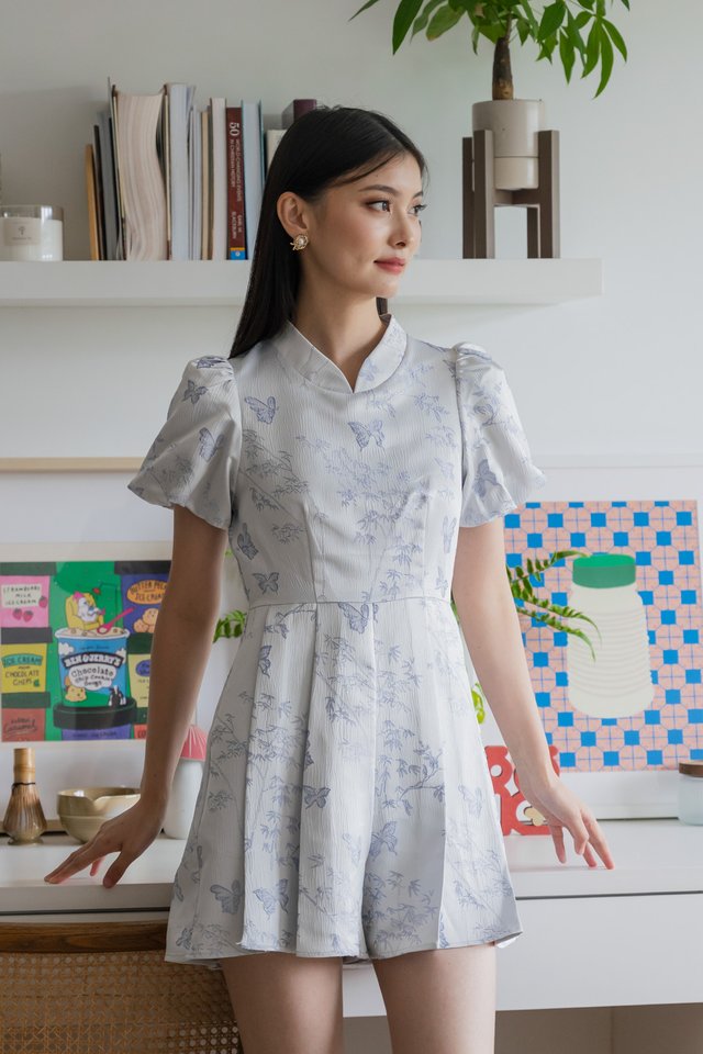 Xuan Jacquard Mandarin Romper In Lavender