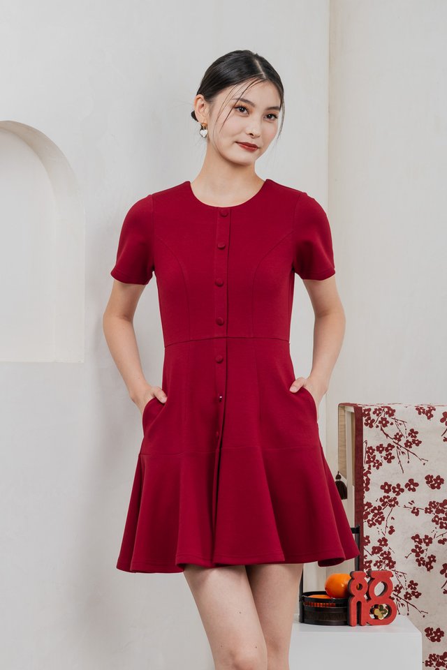 Kait Cotton Buttons Dress In Red