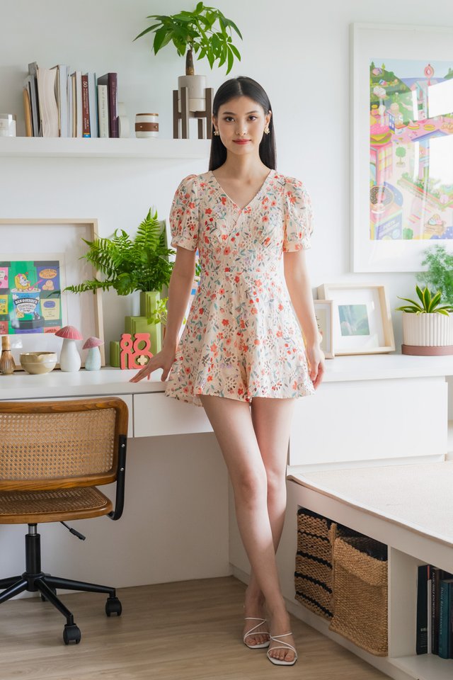 Qin Tulips Floral Eyelet Romper