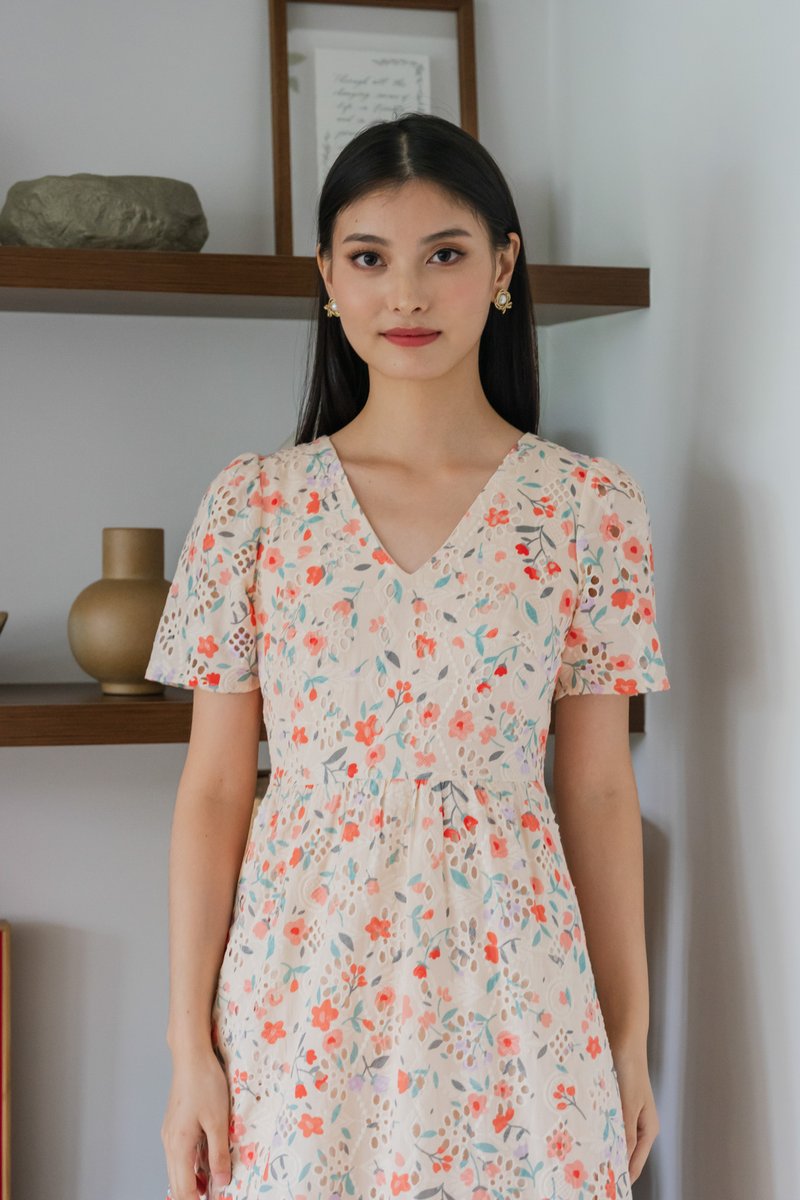 Qin Tulips Eyelet Midi Dress