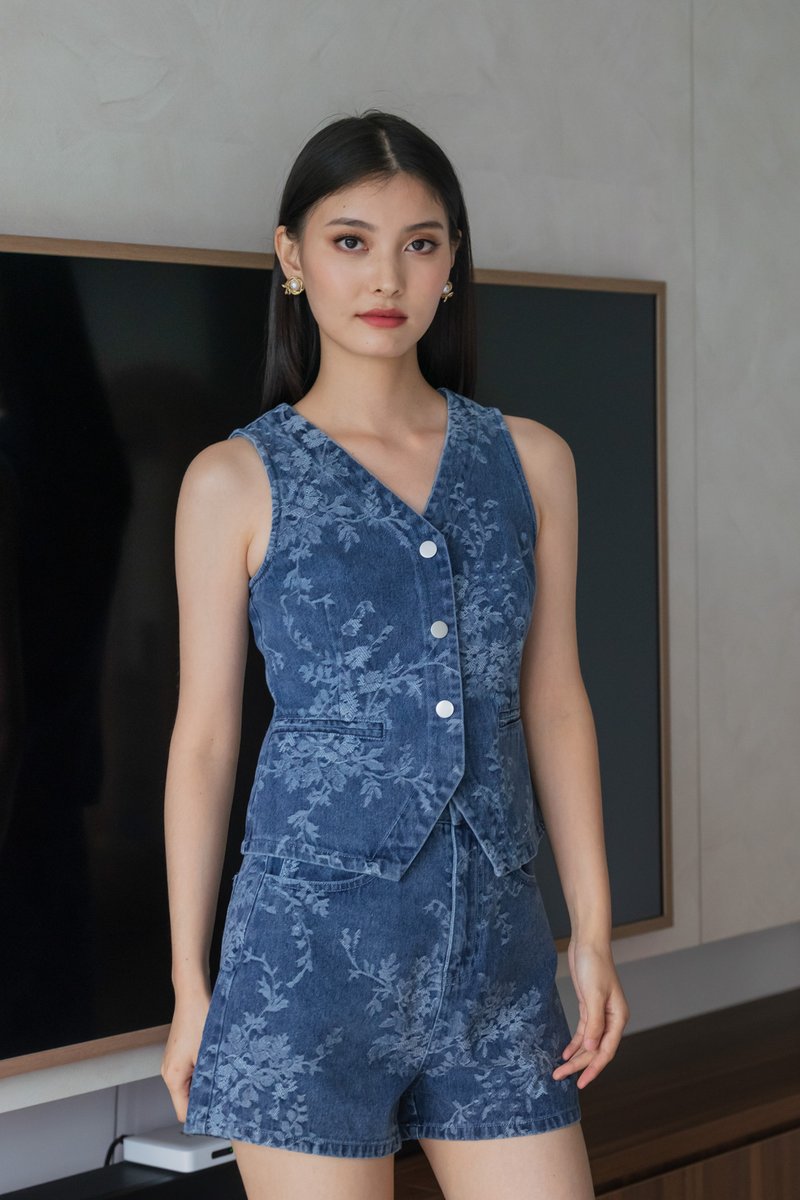 Prestige Floral Denim Vest Top