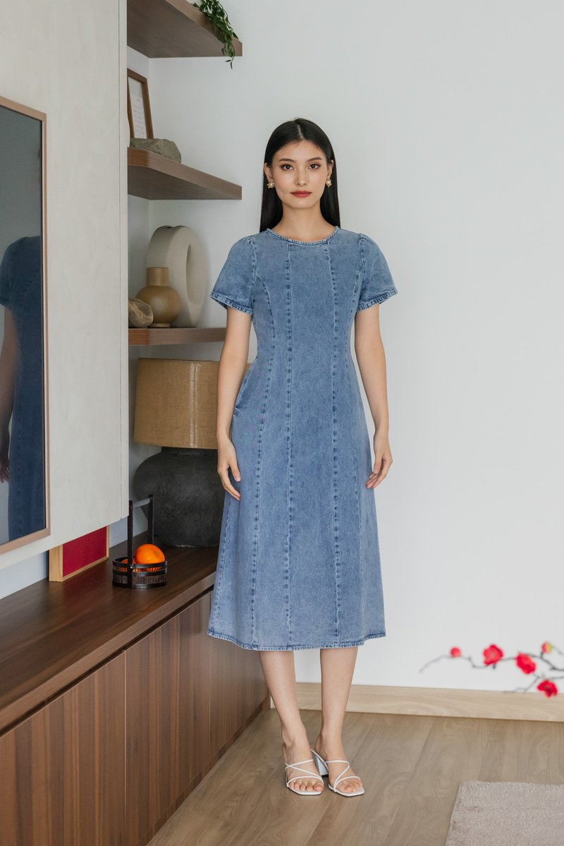 Hepburn Denim Panelled Maxi Dress