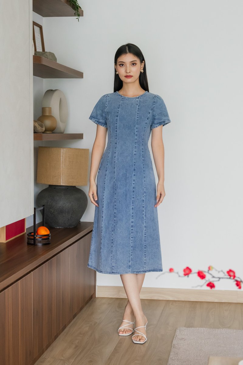 Hepburn Denim Panelled Maxi Dress