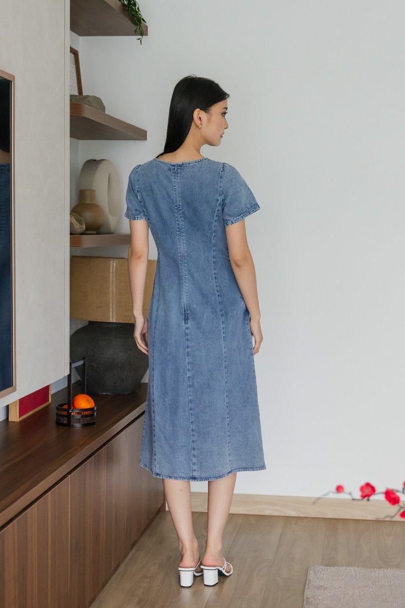 Hepburn Denim Panelled Maxi Dress