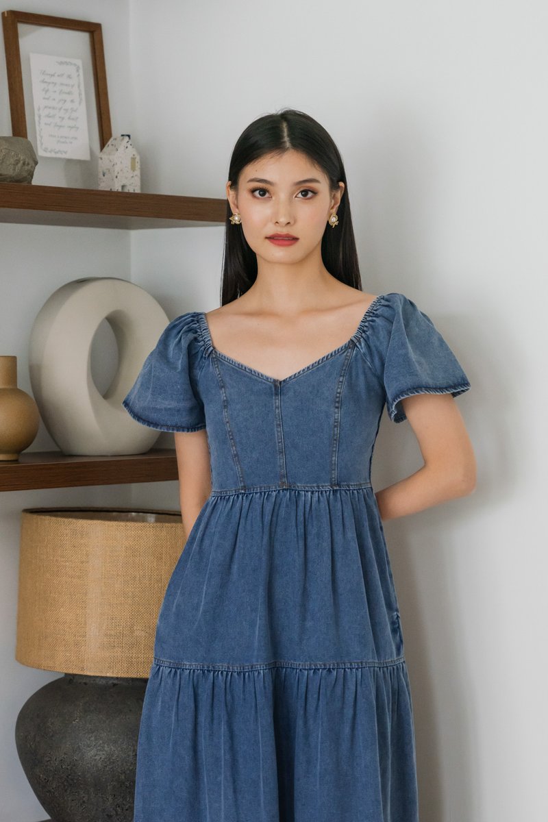 Elvera Reversible Two-Way Denim Maxi Dress(XL)