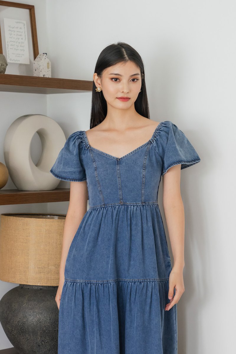 Elvera Reversible Two-Way Denim Maxi Dress(XL)