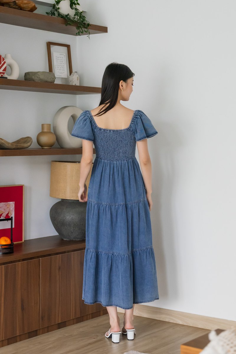 Elvera Reversible Two-Way Denim Maxi Dress(XL)
