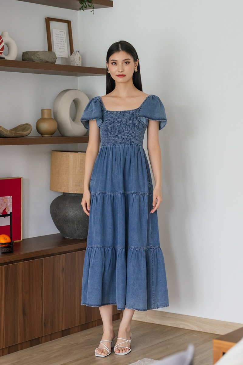 Elvera Reversible Two-Way Denim Maxi Dress(XL)