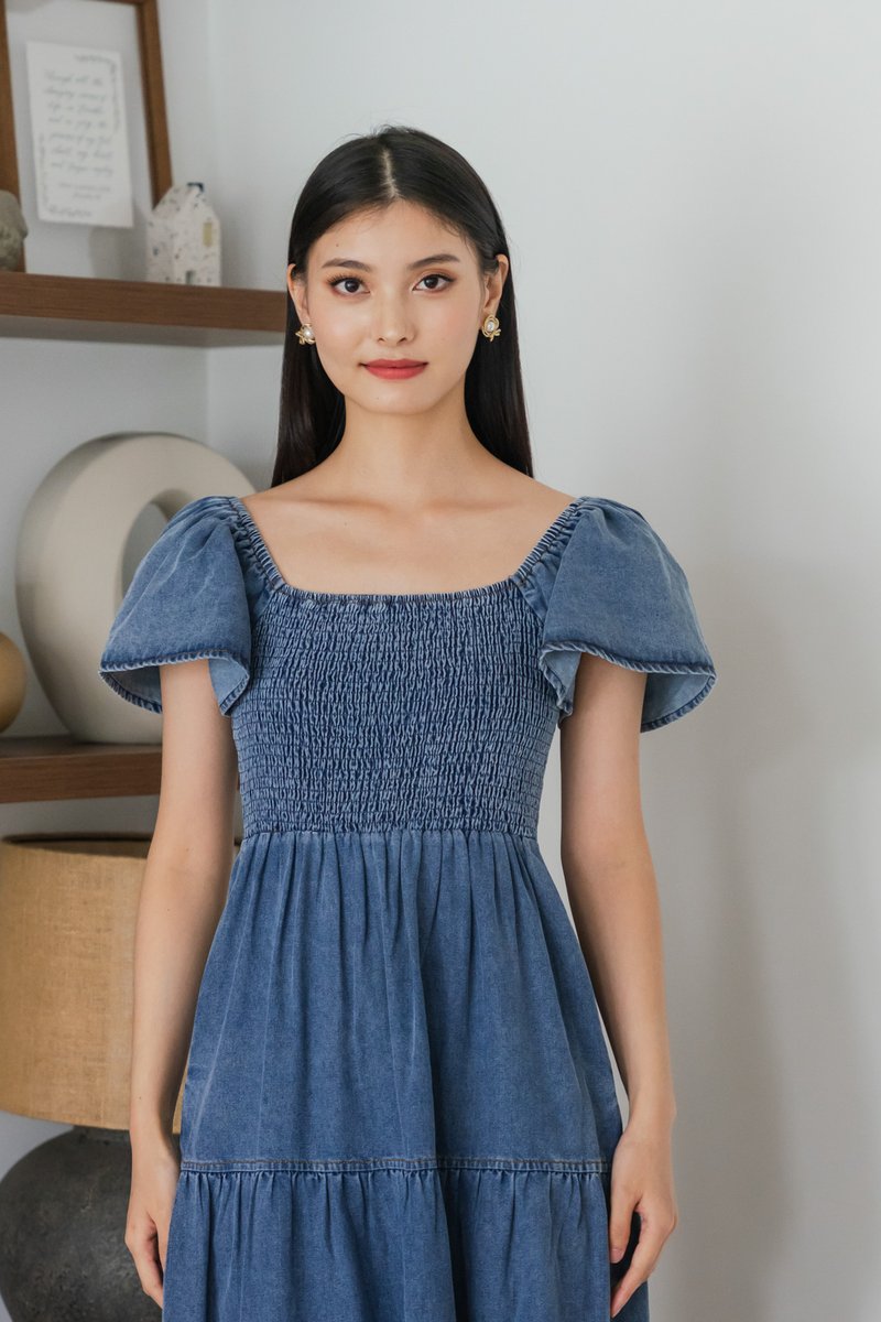 Elvera Reversible Two-Way Denim Maxi Dress(XL)