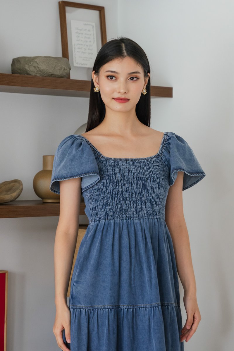 Elvera Reversible Two-Way Denim Maxi Dress(XL)