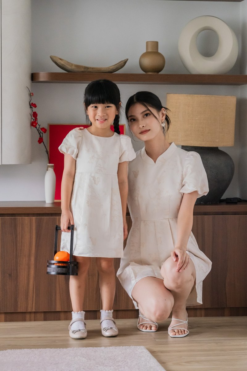 Xuan Jacquard Kids Dress In Champagne