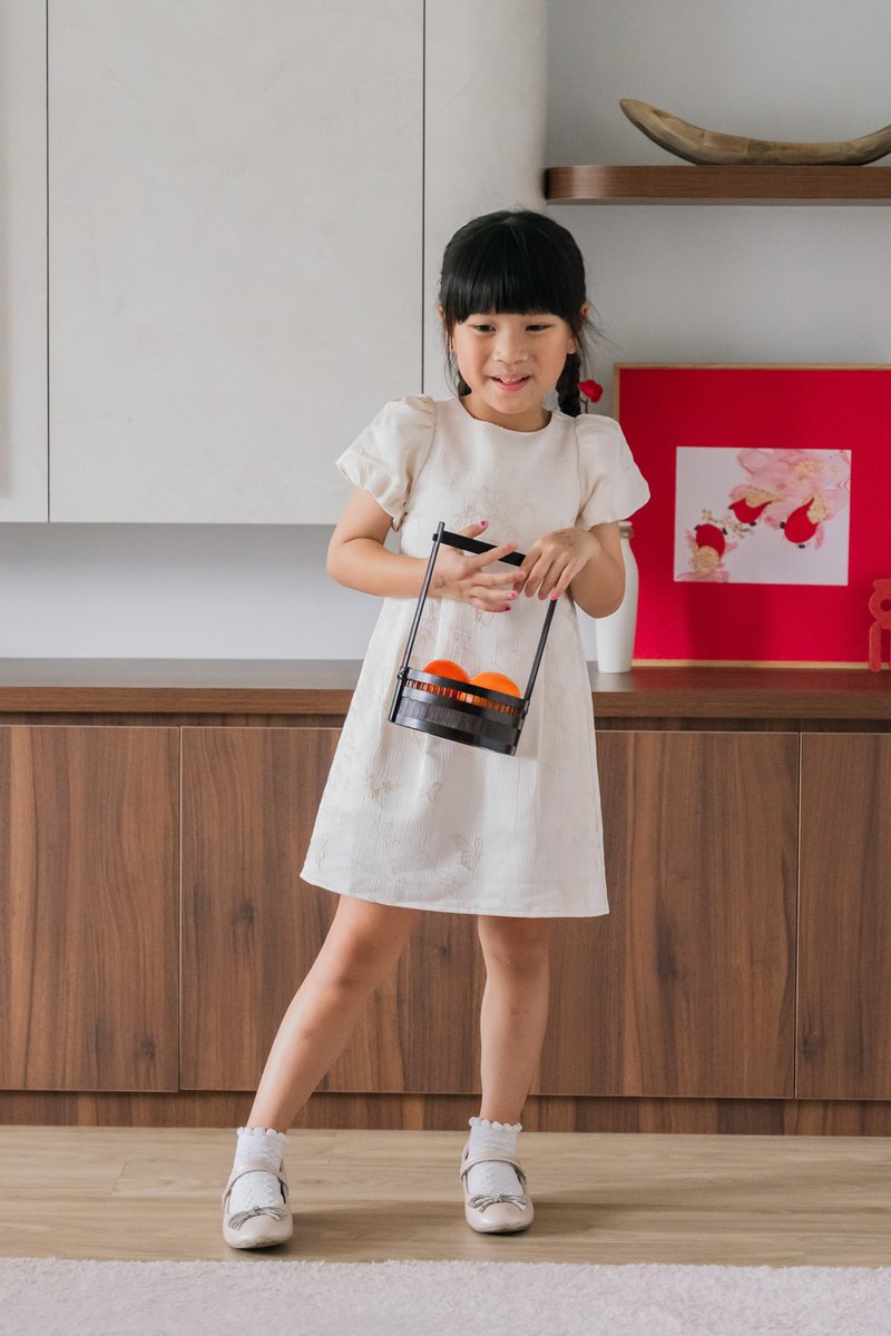 Xuan Jacquard Kids Dress In Champagne
