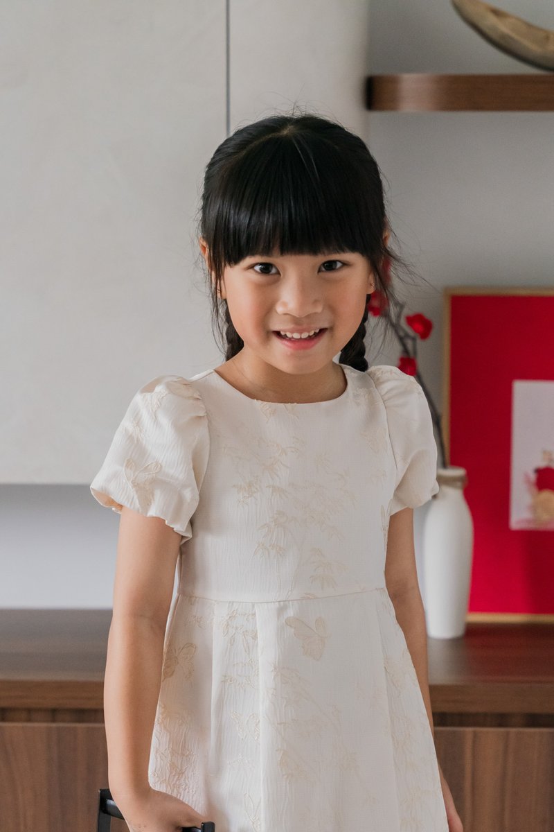 Xuan Jacquard Kids Dress In Champagne