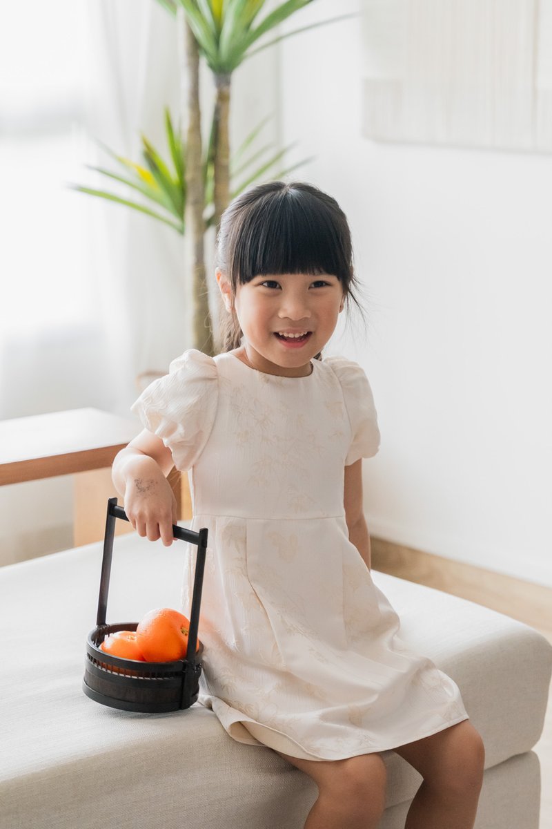 Xuan Jacquard Kids Dress In Champagne