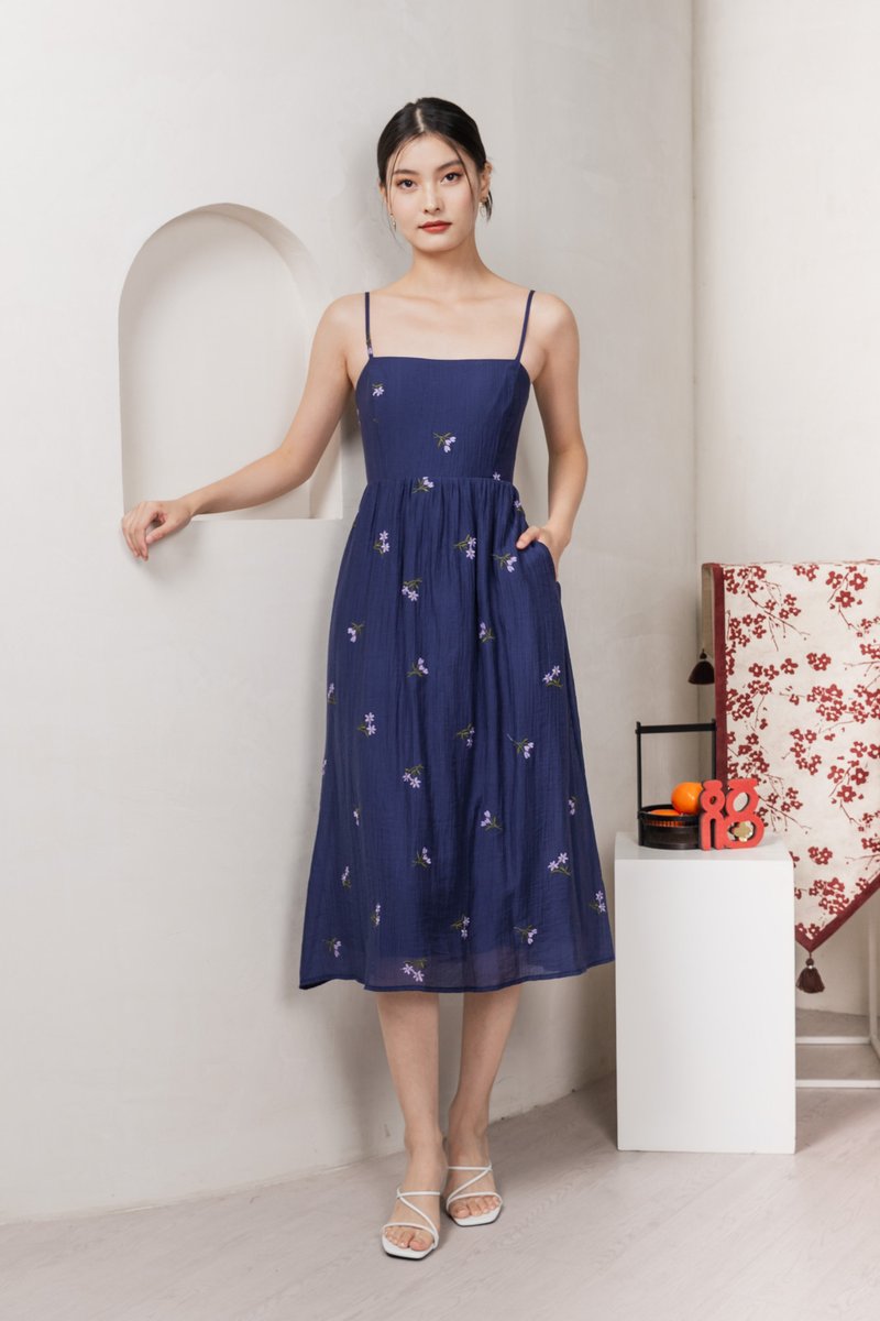 Cyra Floral Textured Camisole Midi Dress