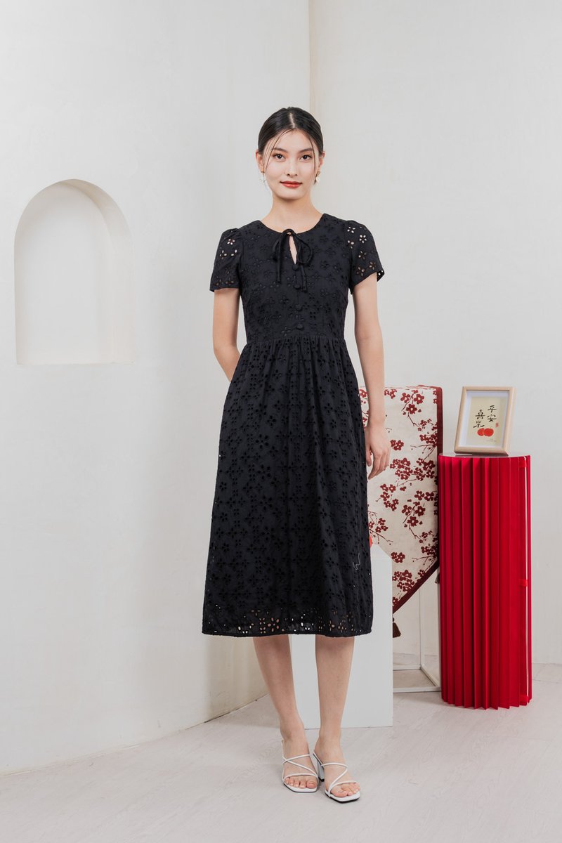 Kindred Eyelet Midi Dress In Black