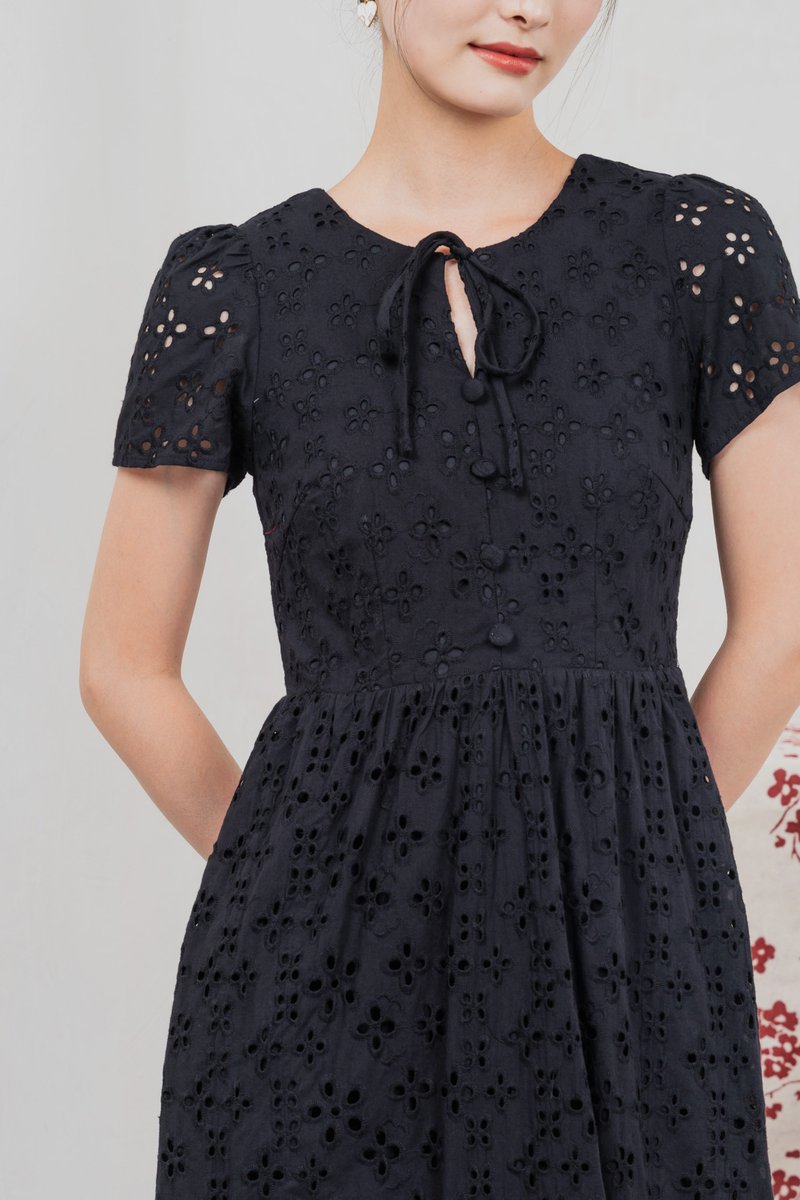 Kindred Eyelet Midi Dress In Black