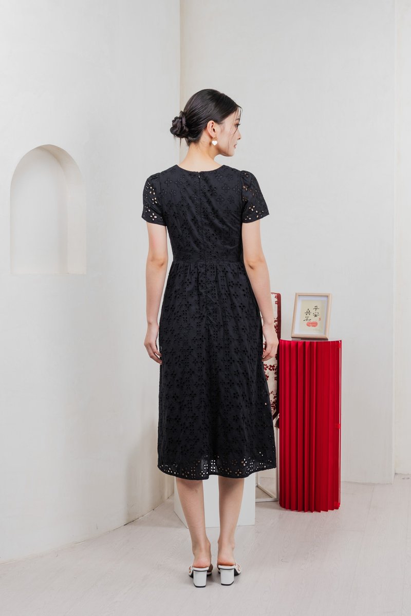 Kindred Eyelet Midi Dress In Black