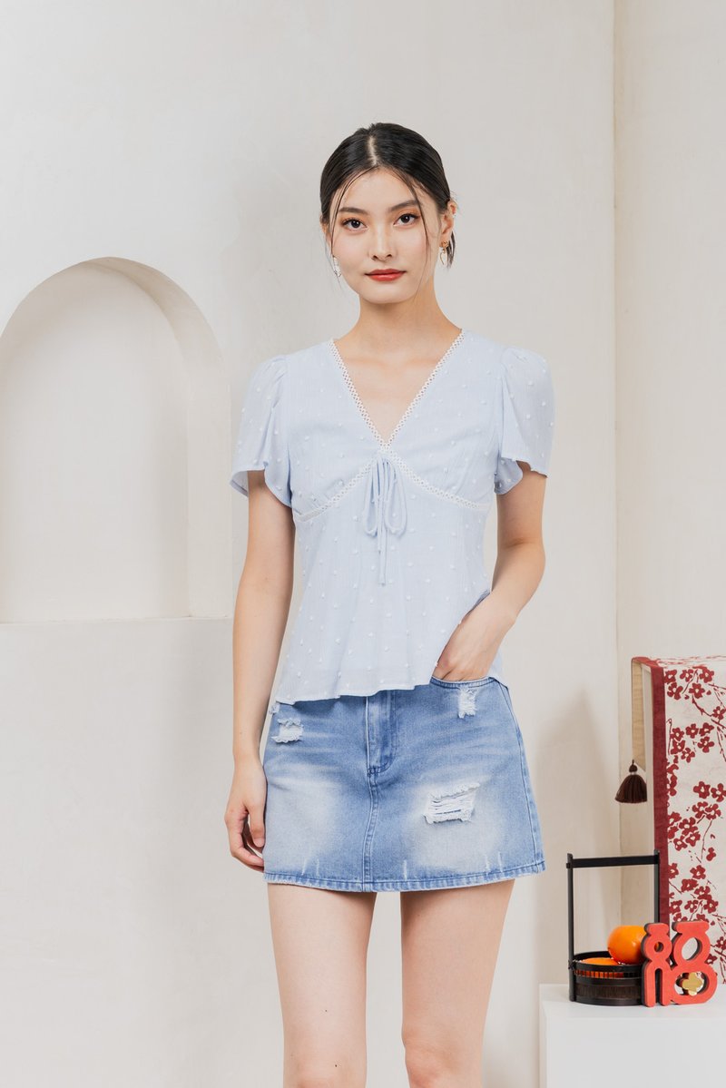 Rong Swissdot Textured Ribbon Top In Pastel Blue