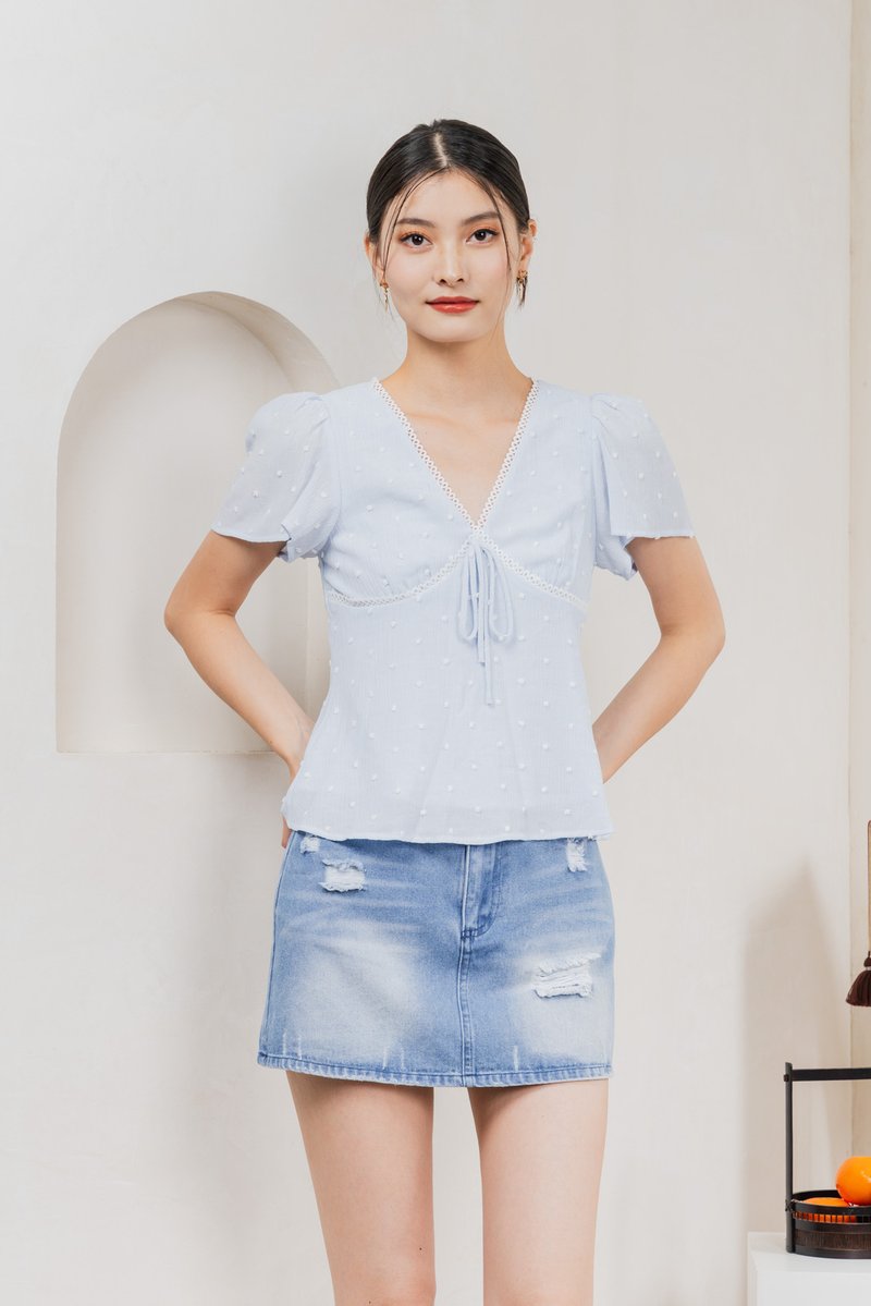 Rong Swissdot Textured Ribbon Top In Pastel Blue