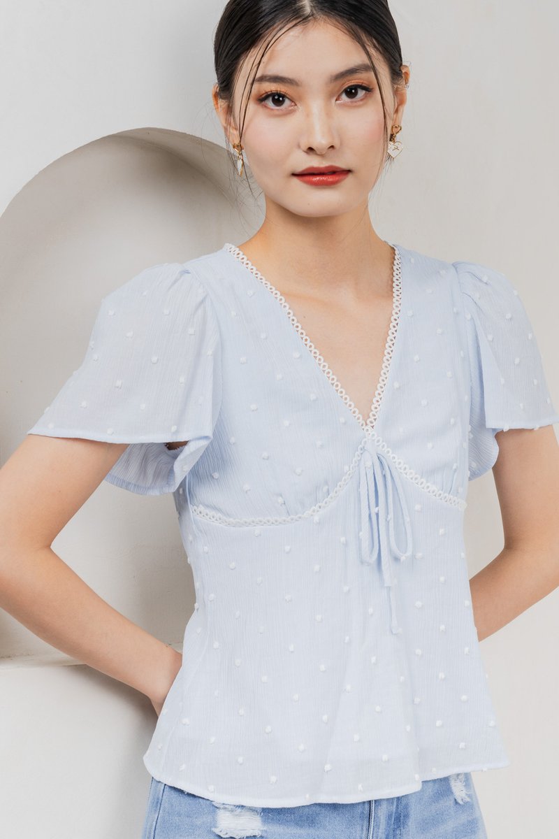 Rong Swissdot Textured Ribbon Top In Pastel Blue