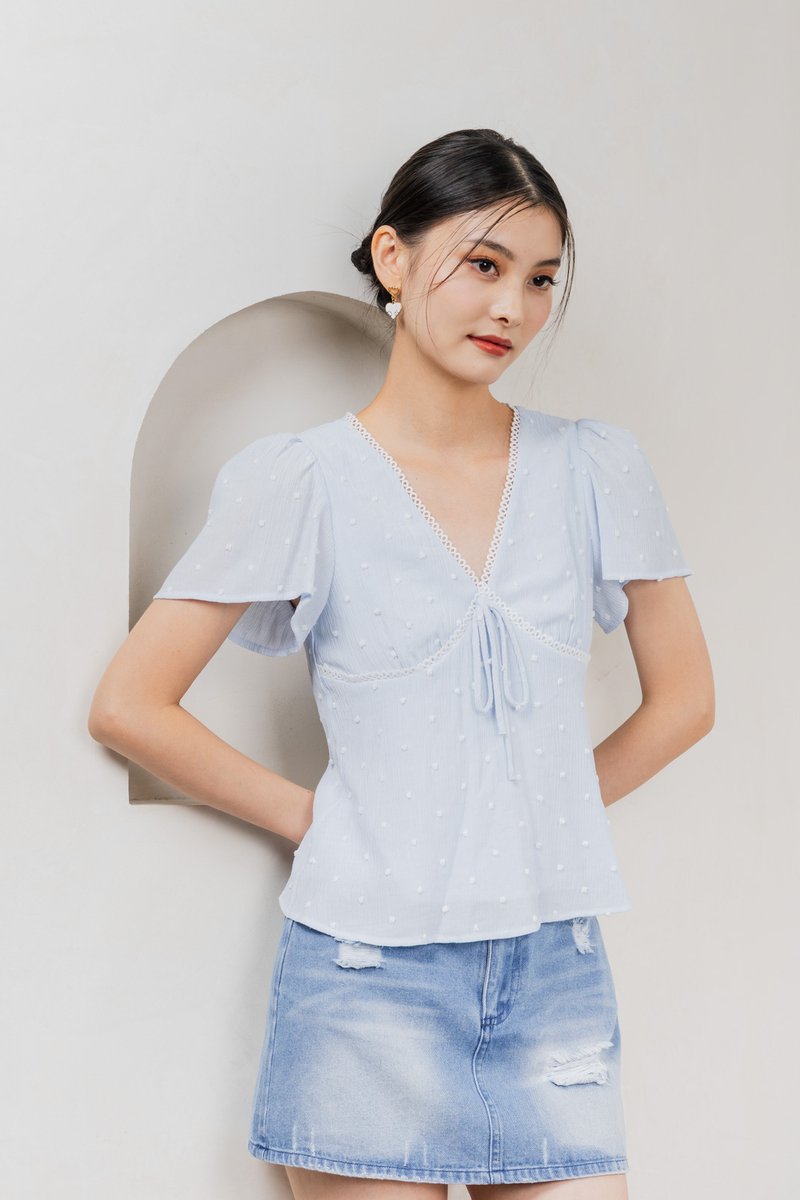 Rong Swissdot Textured Ribbon Top In Pastel Blue