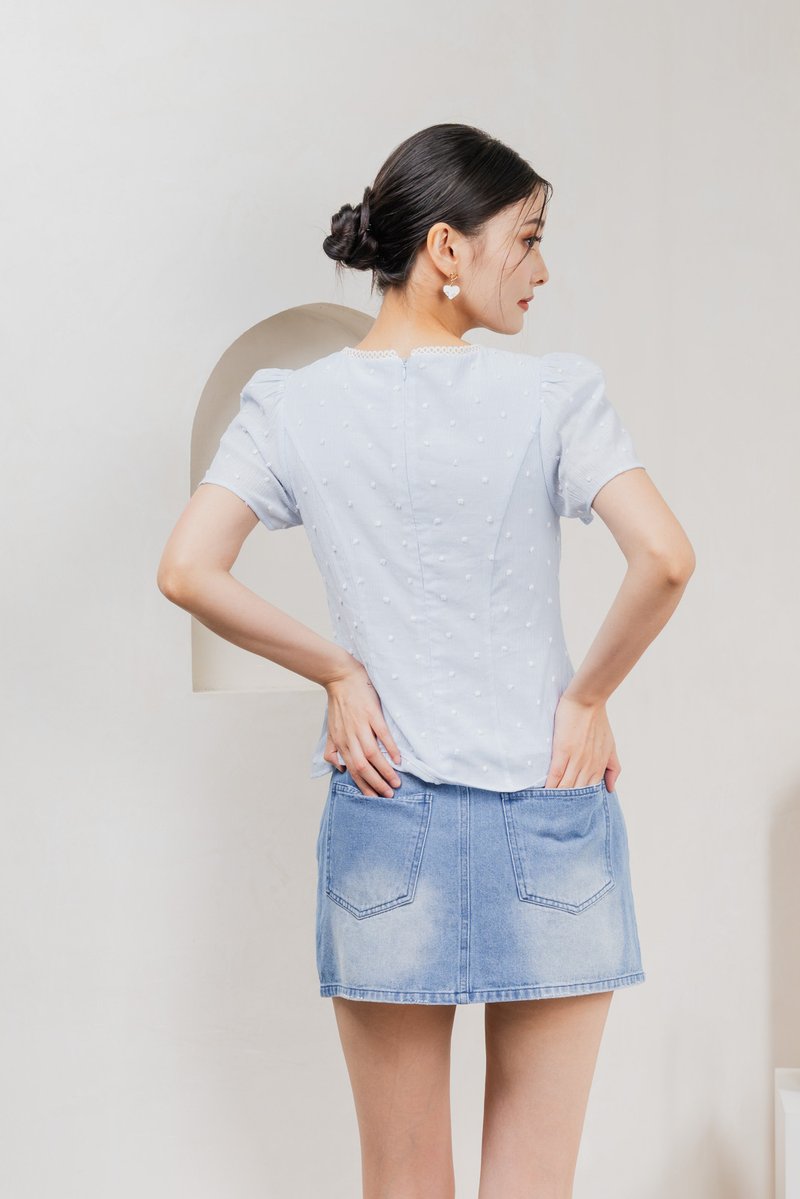 Rong Swissdot Textured Ribbon Top In Pastel Blue