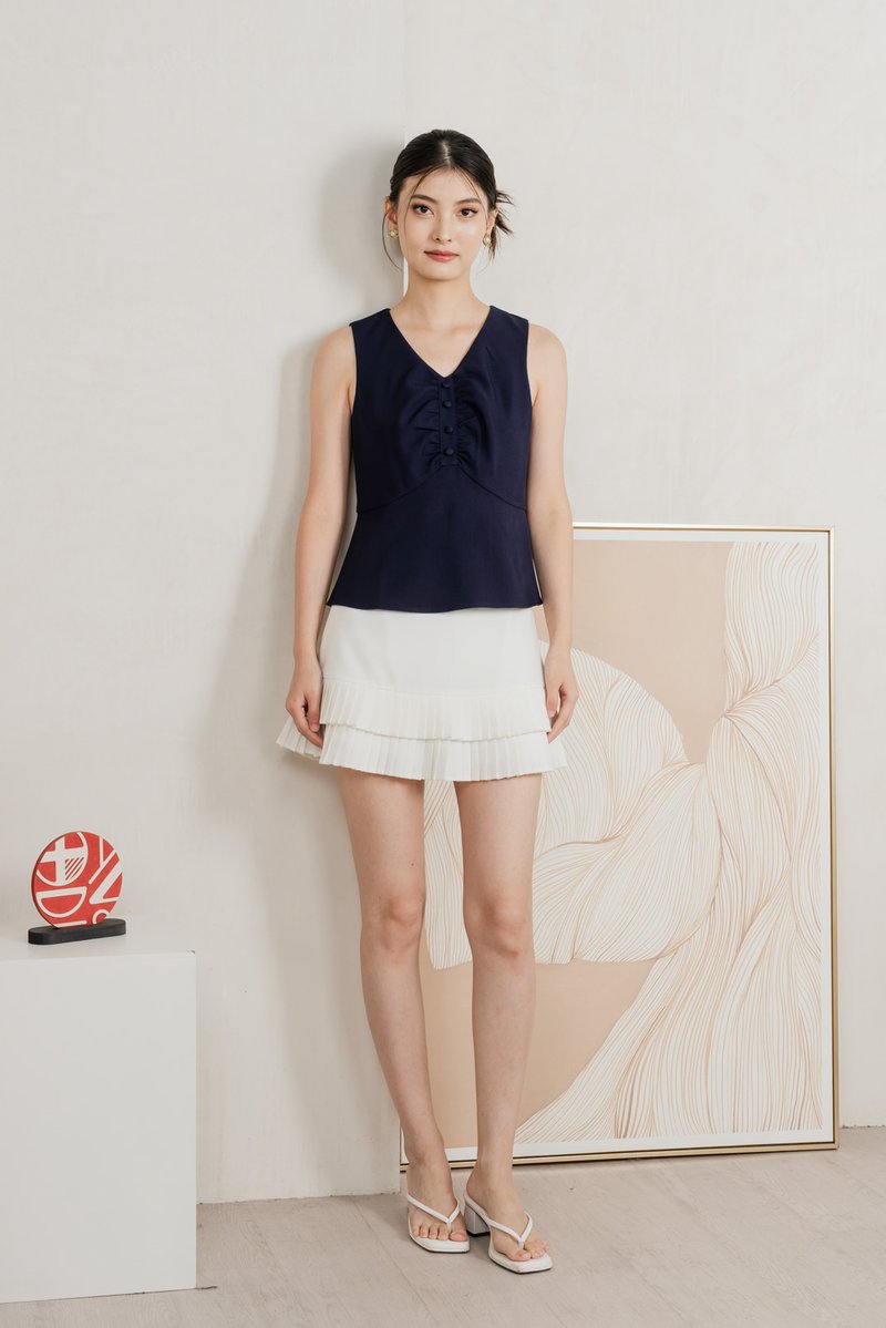 Beyond Ruched Buttons Work Top In Navy