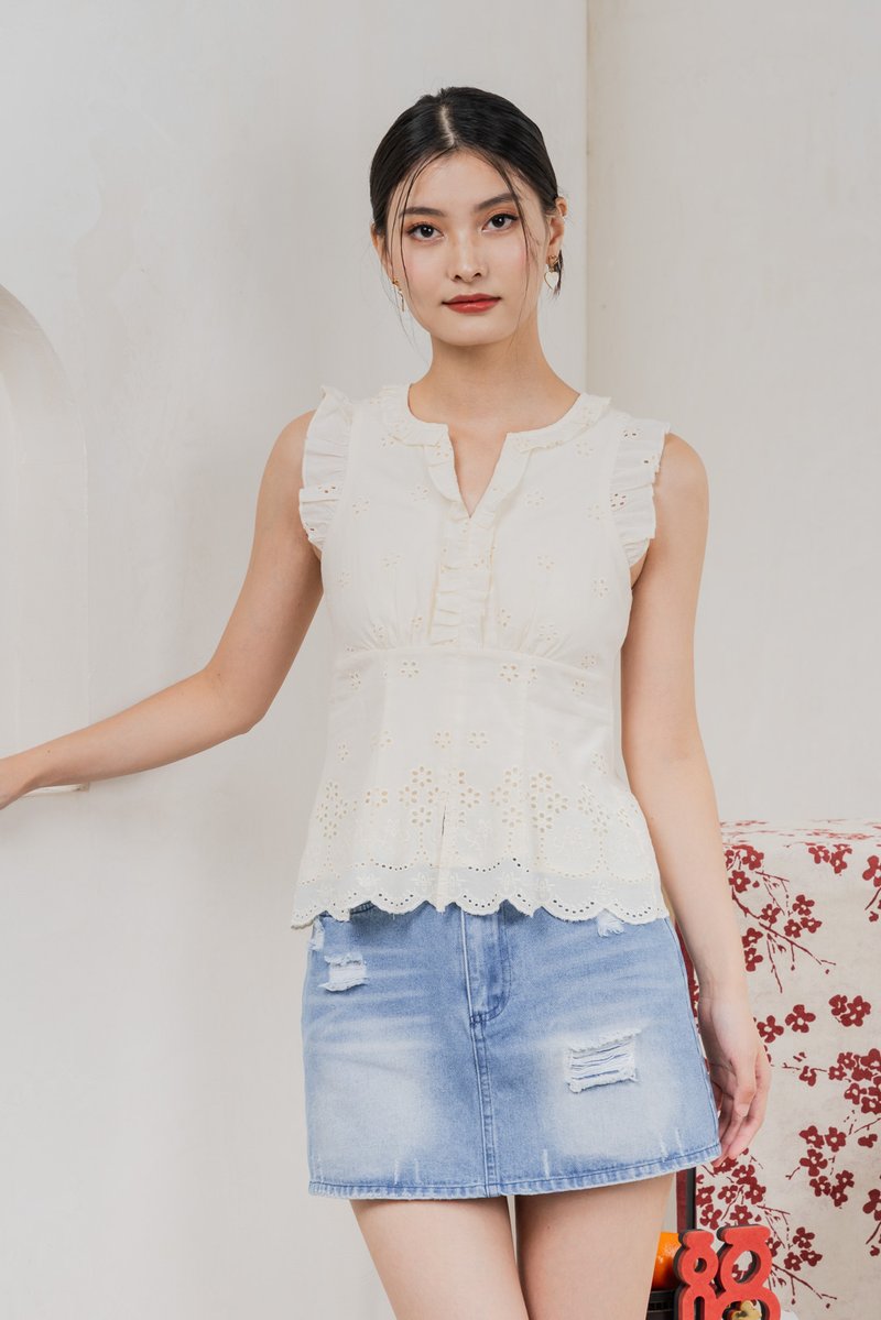Marykae Eyelet Ruffles Top In Cream