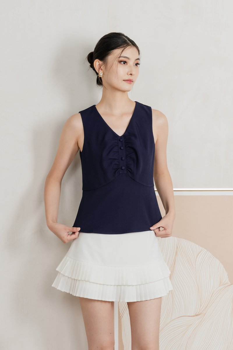 Beyond Ruched Buttons Work Top In Navy
