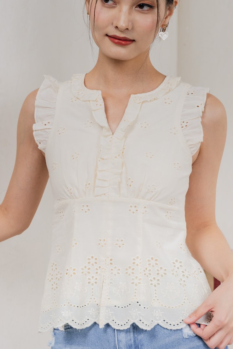 Marykae Eyelet Ruffles Top In Cream