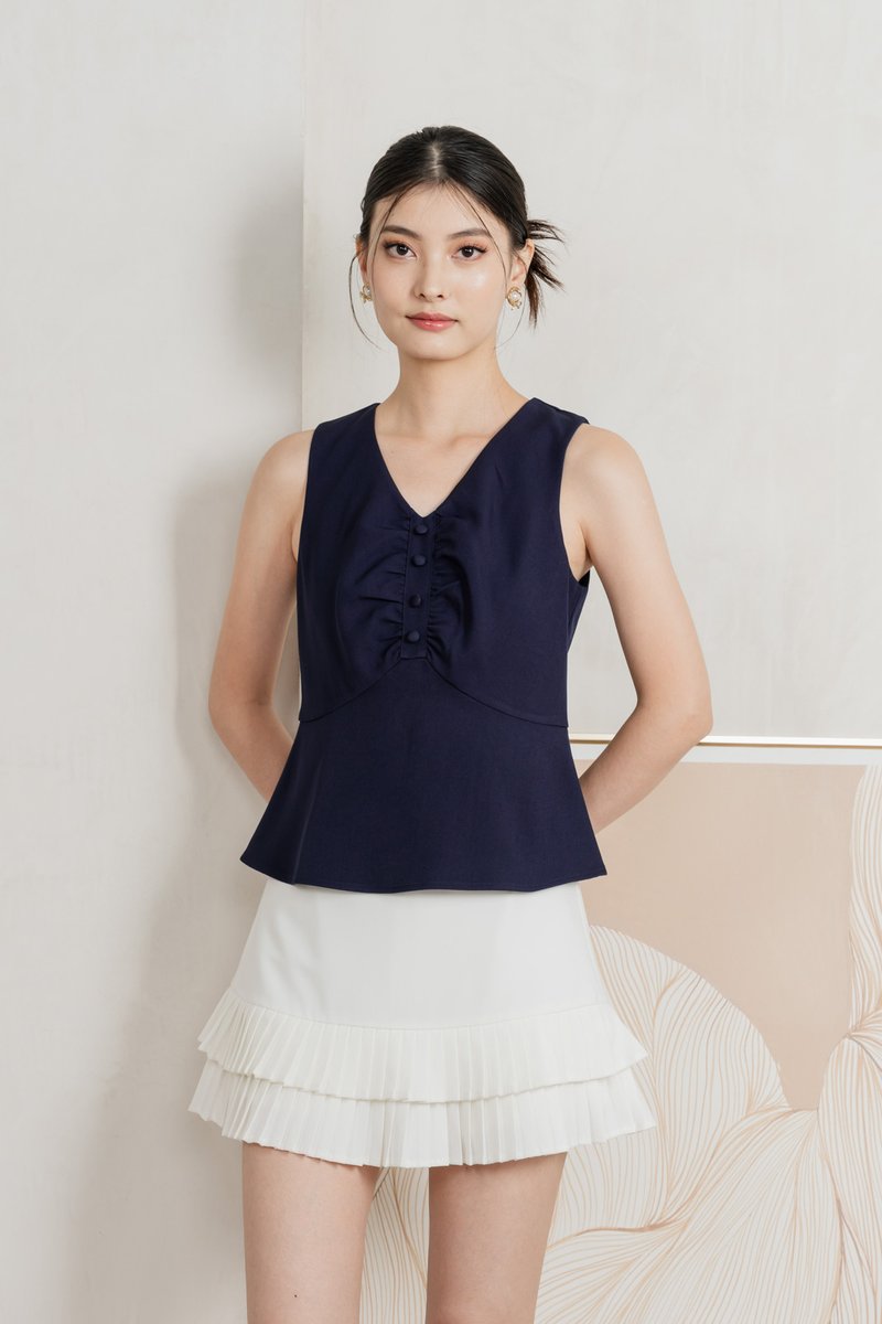 Beyond Ruched Buttons Work Top In Navy